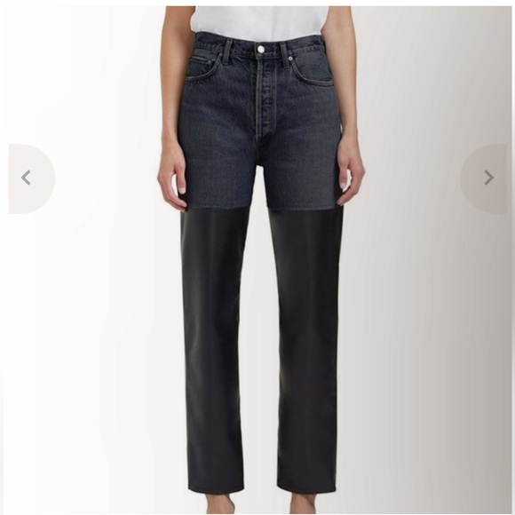 Agolde Denim - AGOLDE Pieced 90's Pinch Waist Jean in Howl & Detox Leather size 23